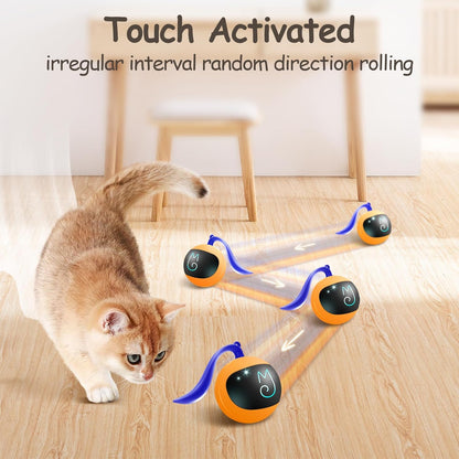 Migipaws Interactive Cat Ball Toy Set, Fun Tracker, Glowing Chase Ball with MystiChaser Pouch, Fluffy Tail, A Small Mice (Orange)