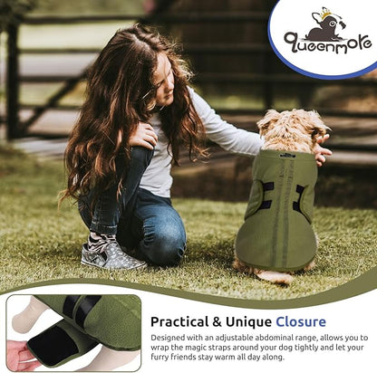 Queenmore XXS Dog Sweaters, Soft Fleece Vest Pullover Dog Jacket with Leash Hole, Warm Winter Dogs Clothes Cold Weather Doggy Dachshund Sweater for Small Dogs Cats Boy or Girl (Army Green, XXS)