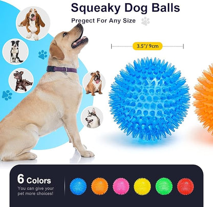 VITEVER 3.5” Squeaky Dog Toy Balls (6 Colors) Puppy Chew Toys for Teething, BPA Free Non-Toxic, Spikey Dog Balls for Medium, Large & Small Dogs, Durable Toys for Aggressive Chewers