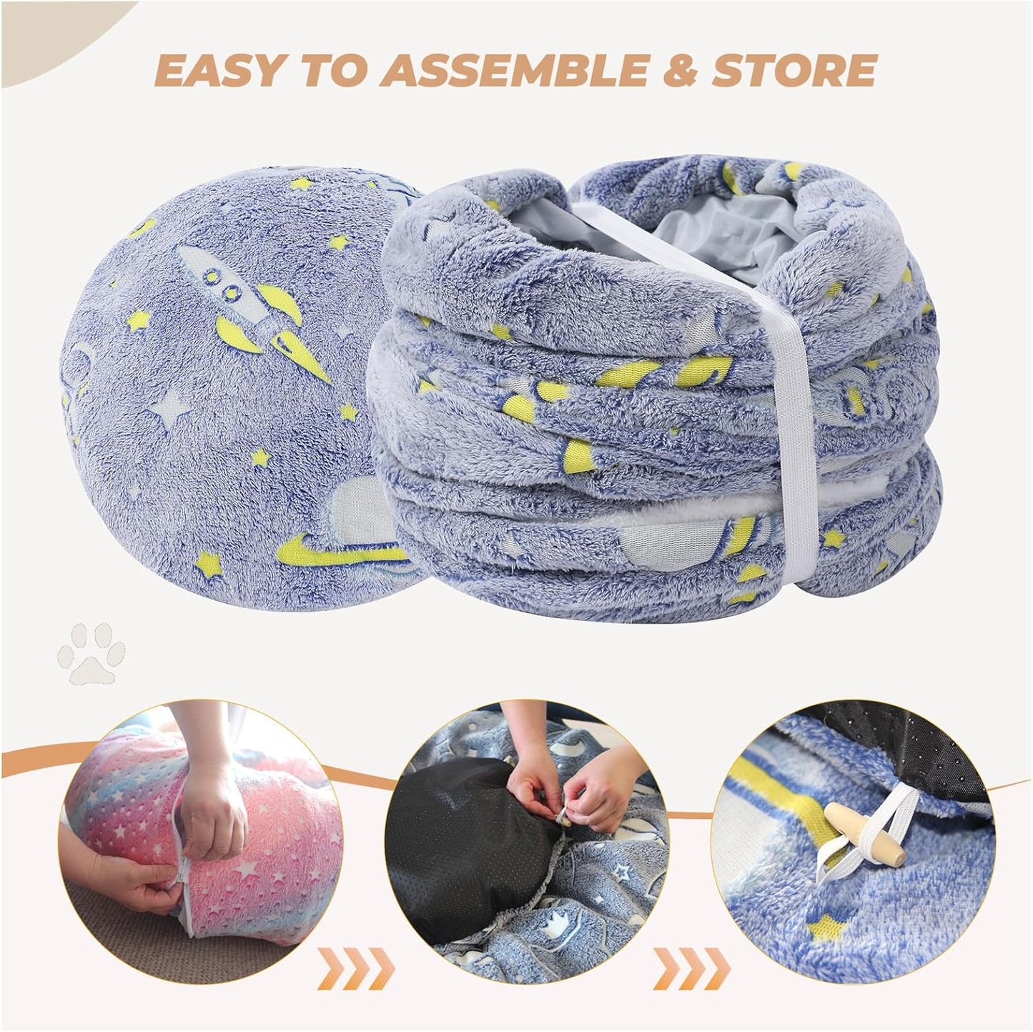 Large Cat Tunnels Bed Tube for Indoor Cats Glows in The Dark Cat Tunnel with Cushion and Plush Ball Toy Longer Playground Toys for Dog Puppy Kitten Rabbit Bunnies Ferret Pet Blue