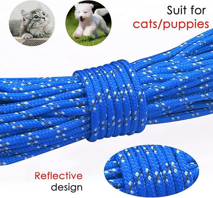 Rypet Reflective Cat Long Leash - 30 FT Escape Proof Walking Leads Yard Long Leash Durable Safe Personalized Extender Leash Traning Play Outdoor for Kitten, Puppy, Rabbit and Small Animals