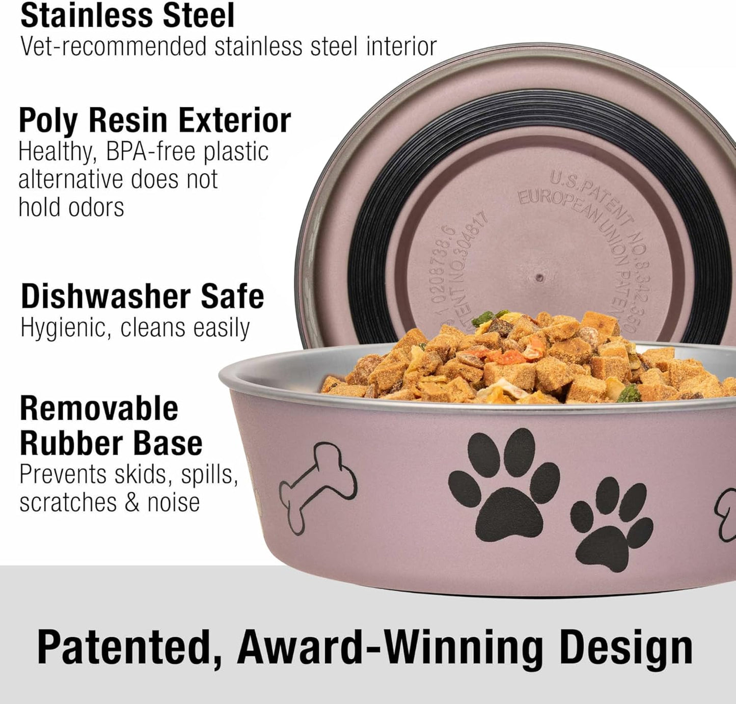 Loving Pets Bella Dog Bowls- Stainless Steel Dog & Cat Bowls - Spill Proof Dog Food Bowl, Cat Bowl, Puppy Essentials & Pet Supplies Great for Home & Travel (Medium 20-35 lbs, Grape)