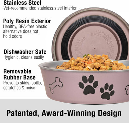 Loving Pets Bella Dog Bowls- Stainless Steel Dog & Cat Bowls - Spill Proof Dog Food Bowl, Cat Bowl, Puppy Essentials & Pet Supplies Great for Home & Travel (Medium 20-35 lbs, Grape)