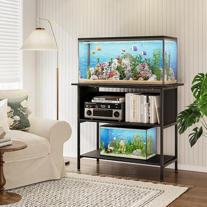 APPLOYN 40-50 Gallon Fish Tank Stand, Aquarium Stand with 3-Tier Storage Shelf, Heavy Duty Metal Frame for Turtle Reptile Terrarium Tank Stand, for Living Room, Office, 36.6" L x 18.9" W x 31.5" H, Black