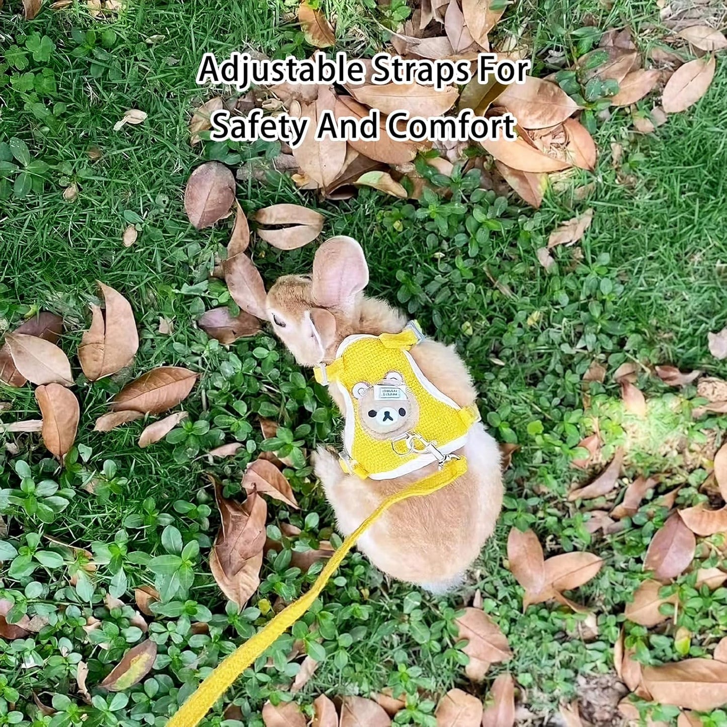 2-Pack Rabbit Harness and Leash Set – Adjustable Small Animal Vest Harness with Safety Buckle – Breathable & Lightweight – Ideal for Rabbits, Ferrets, Guinea Pigs, and Cats (Yellow)