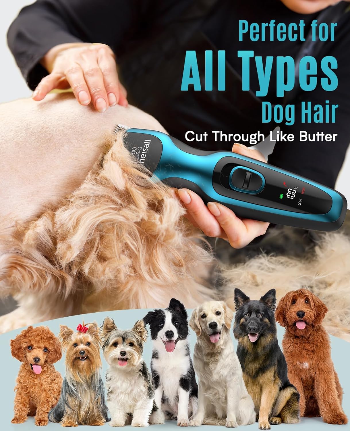 oneisall Dog Clippers for Grooming for Thick Coats with Detachable Stainless Steel Blade Cordless Rechargeable Dog Grooming Kit for Full Body DTJ001