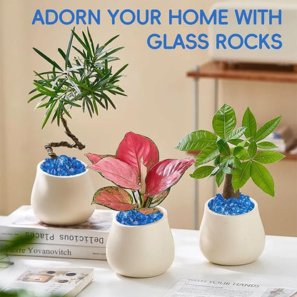 Meschett Colorful Glass Stones, 1 LB Fish Tank Gravel, Small Irregular Rainbow Aquarium Gravel for Aquarium Decorations and Turtle Tank, Sea Glass Beads Crystals for Fish Bowl, Vase Filler,Light Blue