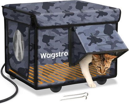 Heated Cat House for Outside, Waterproof Awning & Escape Door Heated Cat Houses for Indoor/Outdoor Cats in Winter, Elevated & Insulated Outdoor Cat Shelter for Feral Cat