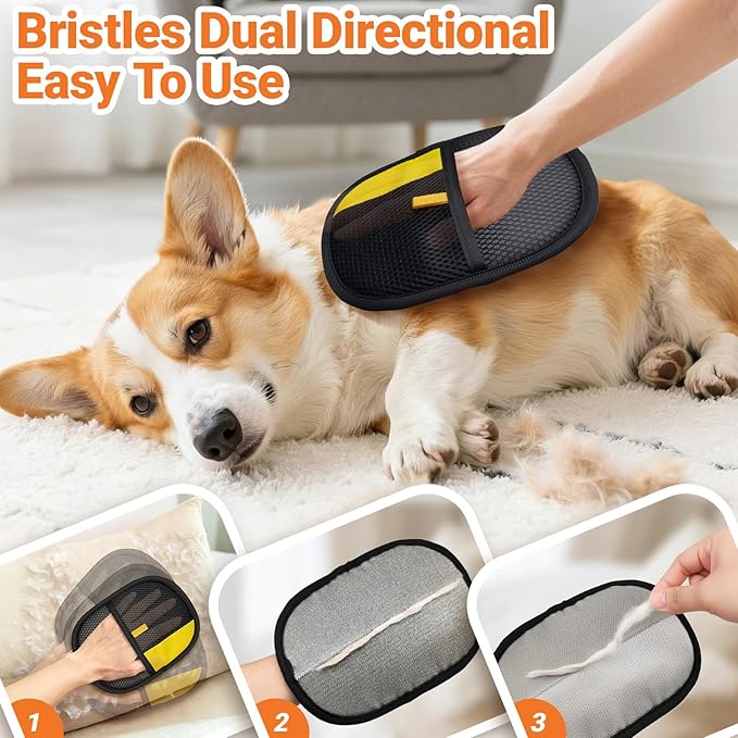 Pet Hair Removal Glove,Slicker Brush for Cats & Dogs,Grooming Gloves Brush Tool Reusable Pet Hair Remover for Laundry,Couch,Furniture,Carpet,Car Seat