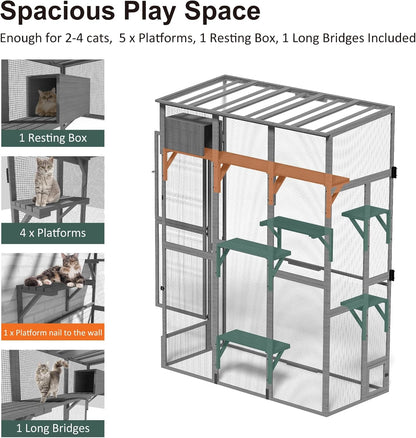 Cat Catio - Extra Large Window Catio Enclosure for Indoor/Outdoor Cats with Multi-Level Platforms, Weatherproof Roof - Spacious Cat Cage Playhouse for Multiple Pets (74.8"x33.5"x100")