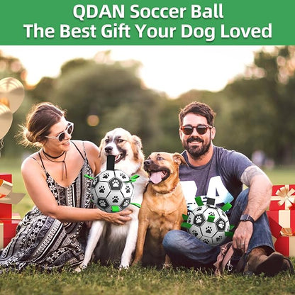 QDAN 2 PCS Dog Toys Soccer Ball Set with Straps, Interactive Dog Toys for Tug of War, Puppy Birthday Gifts, Dog Water Toy, Durable Dog Balls for Medium & Large Dogs（6 & 8 Inch）