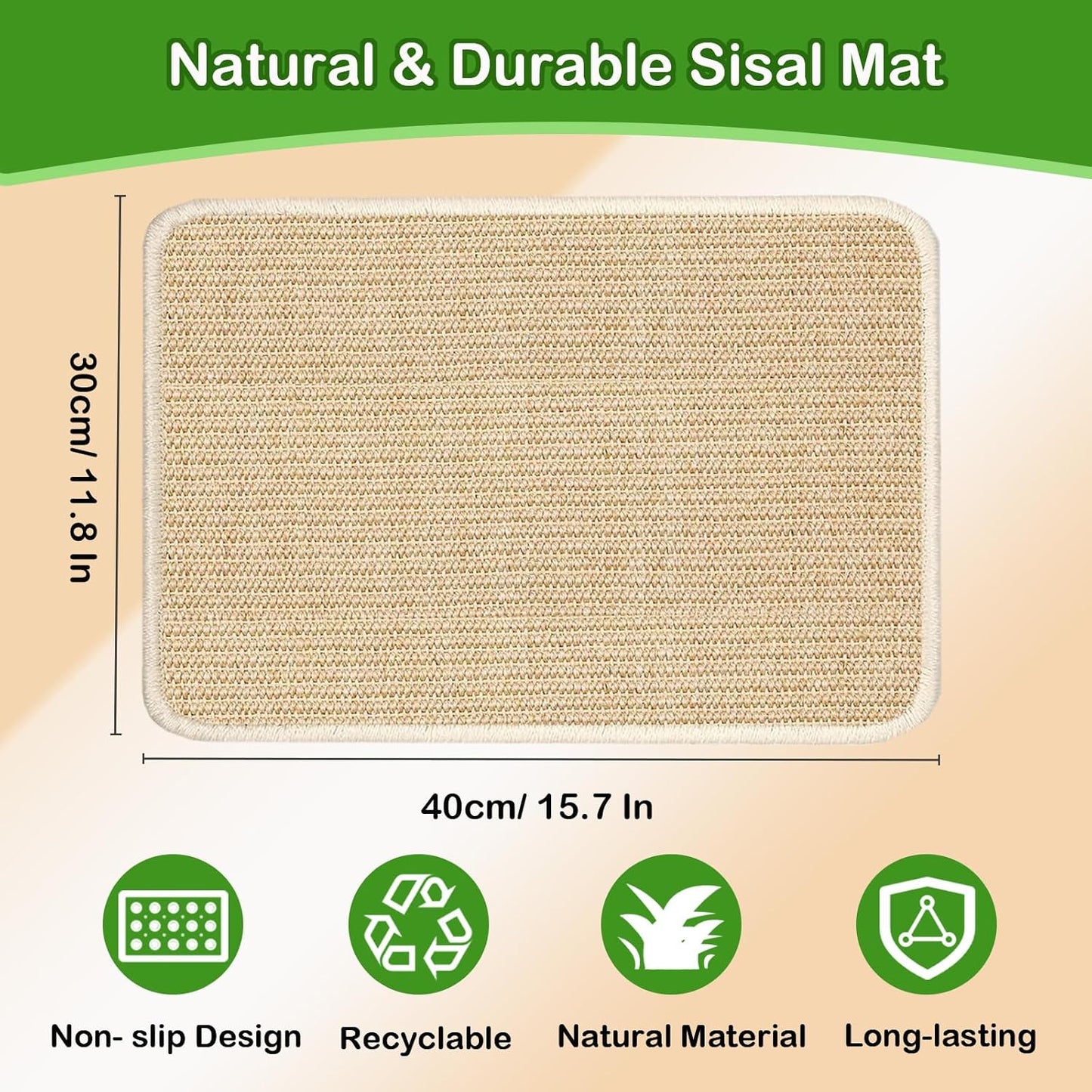 Rabbit Scratching Pad, 16 x 12 Inch Natural Sisal Bunny Scratch Mat Scratcher Mats Claws and Teeth Care for Biting Sleeping Nesting Small Animal Bedding Chew Toys Bed Play Toy (Beige, 1Pc)