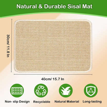 Rabbit Scratching Pad, 16 x 12 Inch Natural Sisal Bunny Scratch Mat Scratcher Mats Claws and Teeth Care for Biting Sleeping Nesting Small Animal Bedding Chew Toys Bed Play Toy (Beige, 2Pcs)