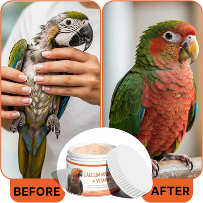 Calcium for Birds with Magnesium & Vitamins D3–Vet-Developed Formula for Parrots, Supports Strong Bones, Eggshell Health,Feather Growth,Muscle & Nerve Function,Dissolves Tasteless in Water,80 Servings