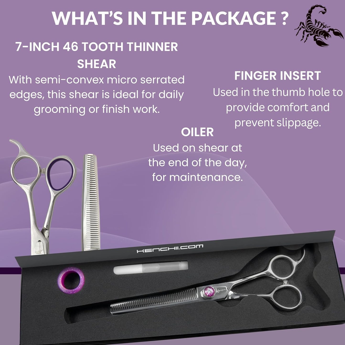 Kenchii Scorpion Dog Grooming Scissors, 46 Tooth Thinning Shears, Dog Scissors for Grooming, Professional Pet Grooming Scissors, Heavy Duty, Durable and Sharp