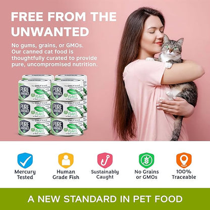 Pure Cravings Mackerel Flakes in Tuna Consommé, Canned Wet Cat Food Soup, 100% Mercury-Tested, Moist Can Fish, Grain-Free Protein, Non-GMO, 3oz, Pack of 12