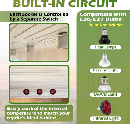 Royxen Tempered Glass Bearded Dragon Tank,81 Gallon Reptile Tank with Leg Stand,Built-in Lighting Reptile Enclosure Scartch-Proof Bearded Dragon Encloure for Chameleon,Snake,Lizard(Oak,48"x 20"x 20")