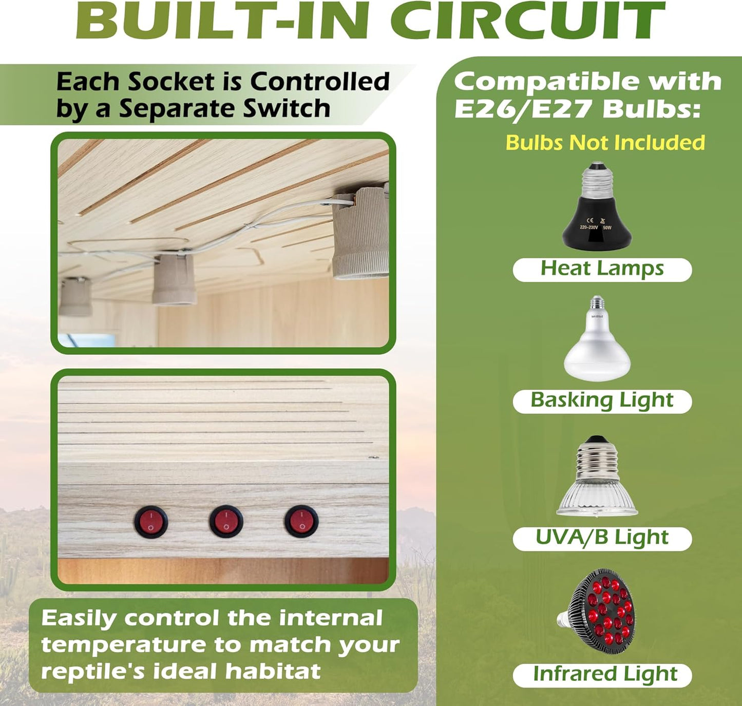 Royxen Tempered Glass Bearded Dragon Tank,65 Gallon Reptile Tank with Leg Stand,Built-in Lighting Reptile Enclosure Scartch-Proof Bearded Dragon Encloure for Chameleon,Snake,Lizard(Oak,40"x 20"x 20")