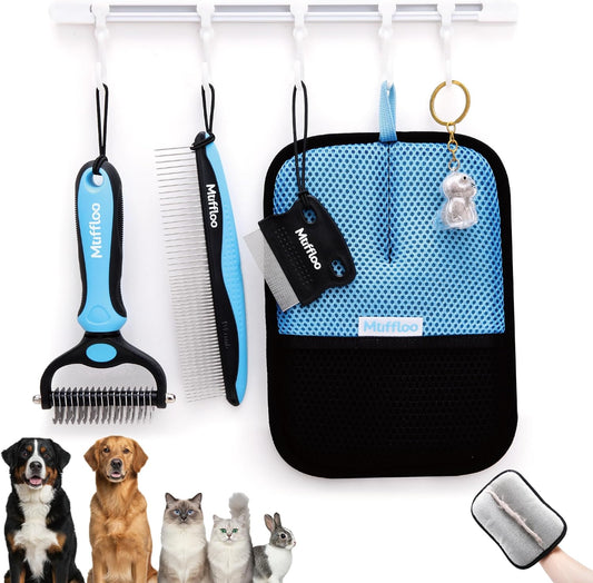 All-in-1 Pet Grooming Kit for Dogs and Cats, Shedding Comb, Dematting Tool, Reusable Electrostatic Hair Removal Glove, Hair Collector Keychain