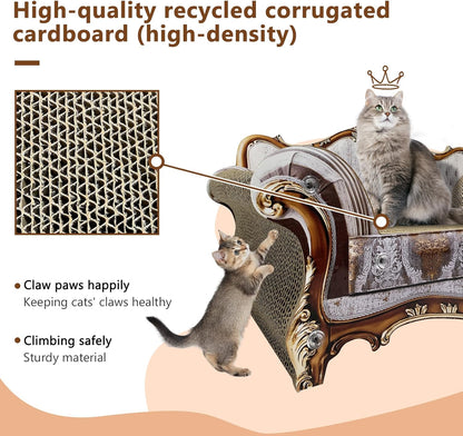 Luxury Cardboard Cat Scratcher Sofa Couch Bed, Couch Shaped Scratching Board, Scratch Lounge with Catnip, Cat Scratcher for Indoor Cats Grey