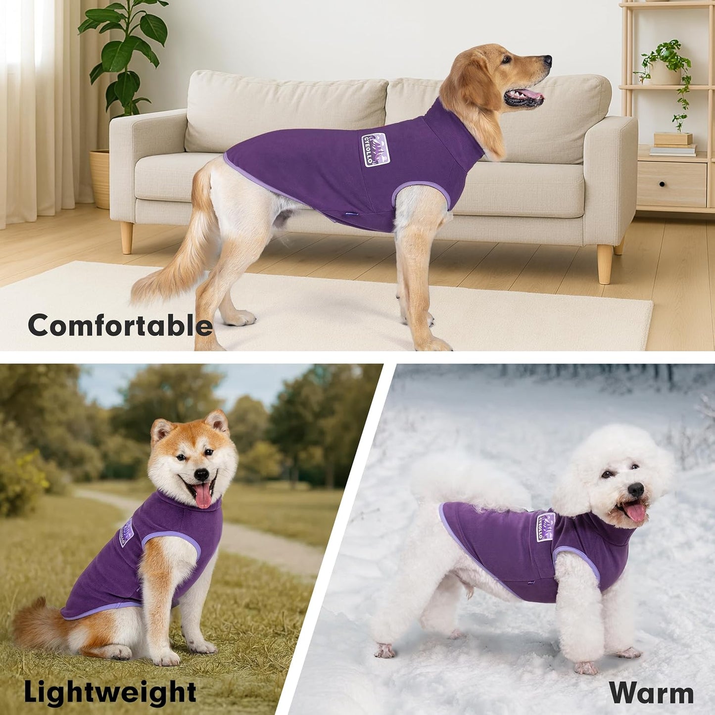 cyeollo Fleece Dog Sweater, Turtleneck Dog Sweatshirt Stretchy Pullover Fleece Vest Warm Winter Fall Clothes for Small Dogs Boy Girl Puppy Pet Apparel, Purple S
