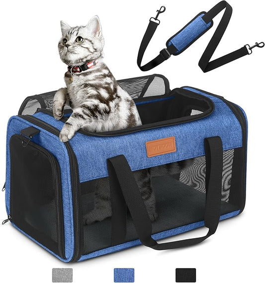 PETUX TSA Approved Pet Carrier in Cabin, 17"x11"x9.5" Soft Cat Carriers for Small Cat up to 12 lb, Top-Open Portable and Breathable Pet Carrier Airline Approved for Travel and Vet Visit, Blue