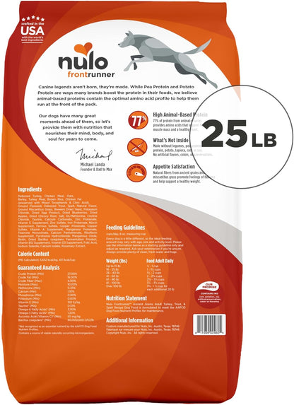 Nulo Frontrunner Turkey, Trout & Spelt Adult Dry Kibble Dog Food with Ancient Grains, 25 Pound Bag