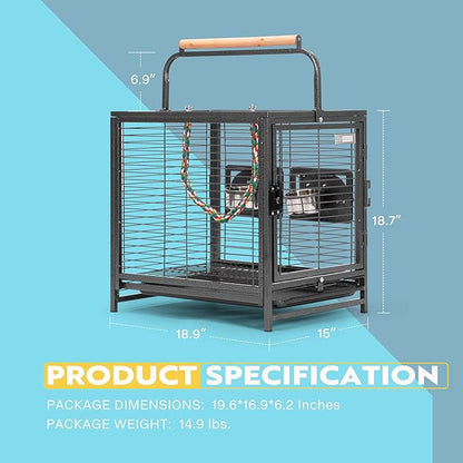 VIVOHOME 19 Inch Wrought Iron Bird Travel Carrier Cage for Parrots Conures Lovebird Cockatiel Parakeets Black
