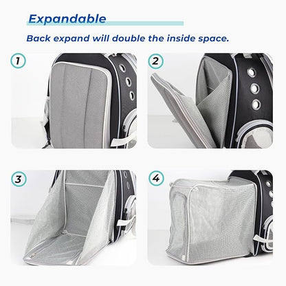 Lollimeow Cat Carrier Backpack, Bubble Expandable Backpack Carrier, Pets and Small Dogs,Airline-Approved, Designed for Travel, Hiking, Walking & Outdoor Use (Square Back Expandable-Black)