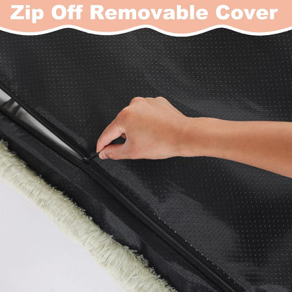 Bedfolks Waterproof Crate Bed, Plush Pad With Removable Cover, Faux Fur for Medium Dogs, Fluffy Washable Kennel 29"x21", Sage Green