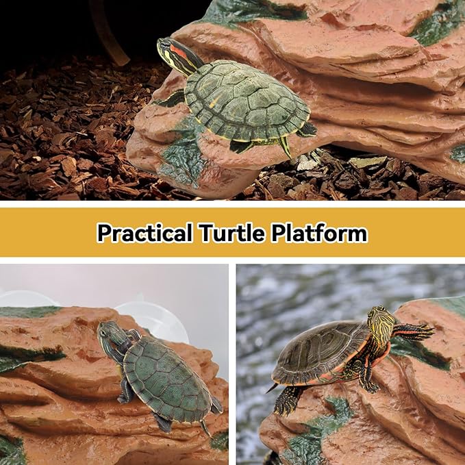 PINVNBY Turtle Basking Platform with 2 Pcs Suction Cups,Resin Turtle Dock Floating Ramp Resting Area Habitat Aquarium Ornament Tortoise Climbing Accessories for Tortoises Frogs(L)