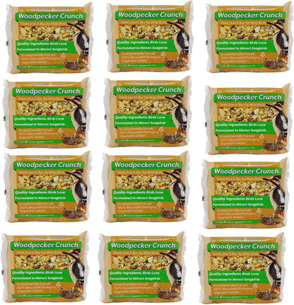 Songbird Treats Seed Bars | 12 Pack of 8 oz Bird Seed Cakes for Wild Birds (Woodpecker Crunch)