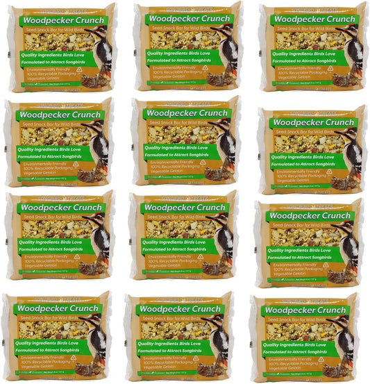 Songbird Treats Seed Bars | 12 Pack of 8 oz Bird Seed Cakes for Wild Birds (Woodpecker Crunch)