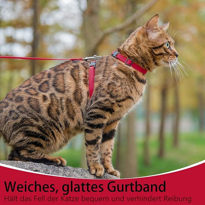 PUPTECK Adjustable Cat Harness and Leash Set Escape Proof Kitten Strap Collar for Walking Travel, Red, M