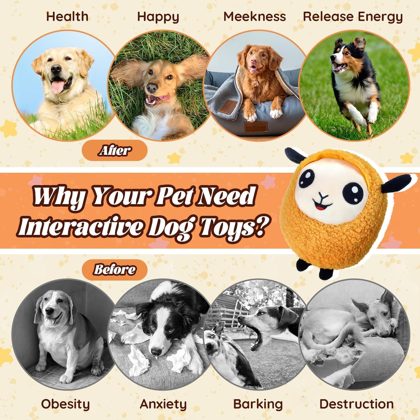 Interactive Moving Dog Toys, 2025 Upgraded Jumping Squeaky Moving Dog Ball, Rechargeable Plush Chew Toys for Small/Medium/Large Dogs to Keep Them Busy (Sheep)