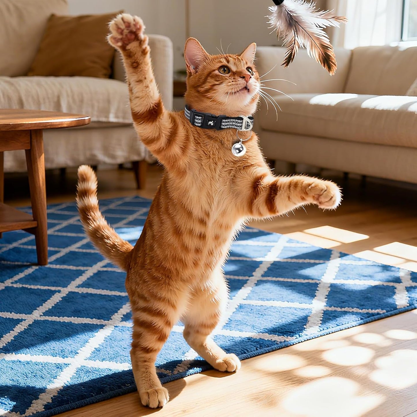 Reflective Dog and Cat Collar with Bell - Hypoallergenic Adjustable Puppy Collar for Small Pets, Soft Nylon Night Safety with Reflective Strips (Silver, XS)