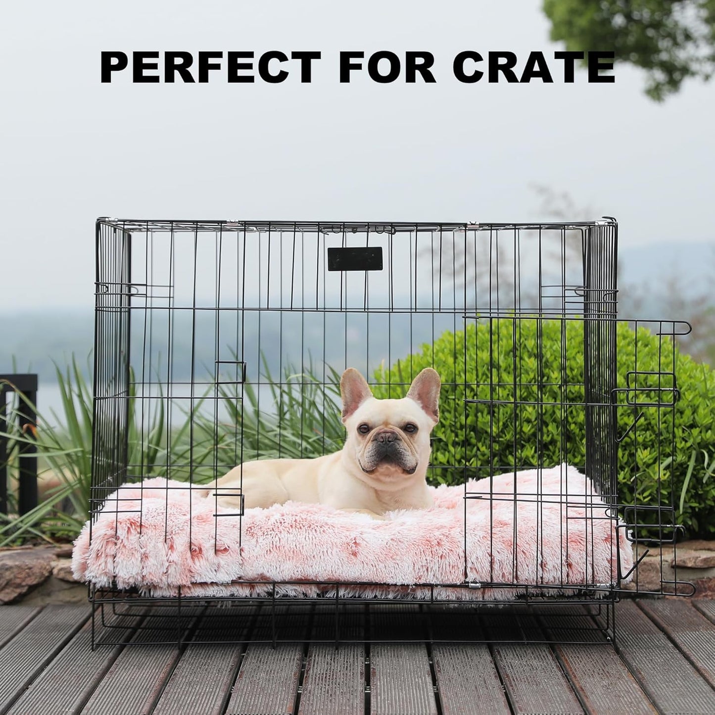 Bedfolks Plush Waterproof Dog Crate Bed with Removable Washable Cover,Faux Fur Kennel Pad for Medium Dogs,29"x21",Pink