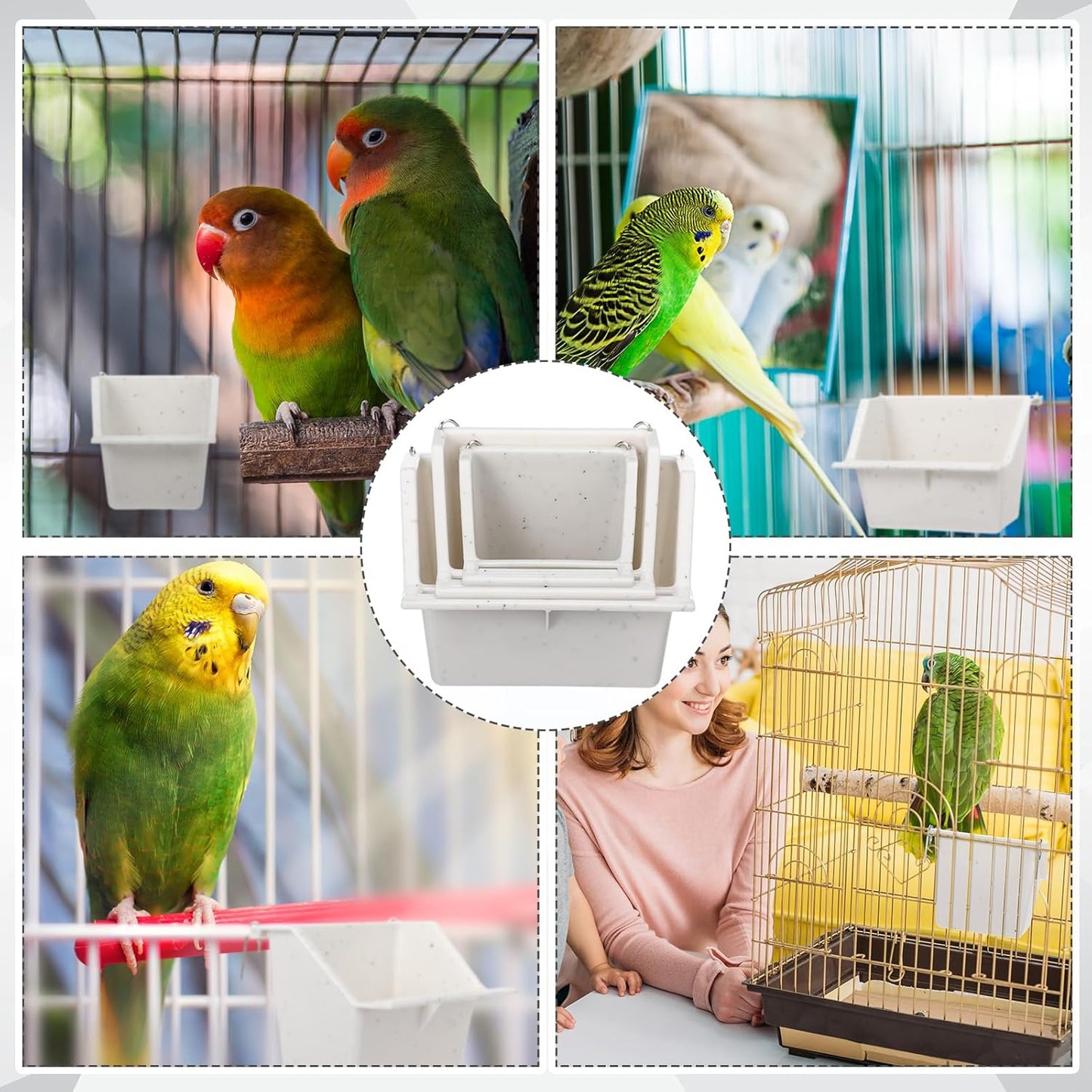 LemonRoad 3 Pcs Bird Cage Feeders Winged Plastic Cup Universal Cage Waterer Milky White Food Dishes Bowl Pet Supplies Accessories for Small Bird