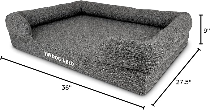 The Dog’s Bed, Large Grey Linen, Memory Foam, Pain Relief: Arthritis, Hip & Elbow Dysplasia, Post Surgery, Lameness, Supportive, Calming, Waterproof Washable Cover