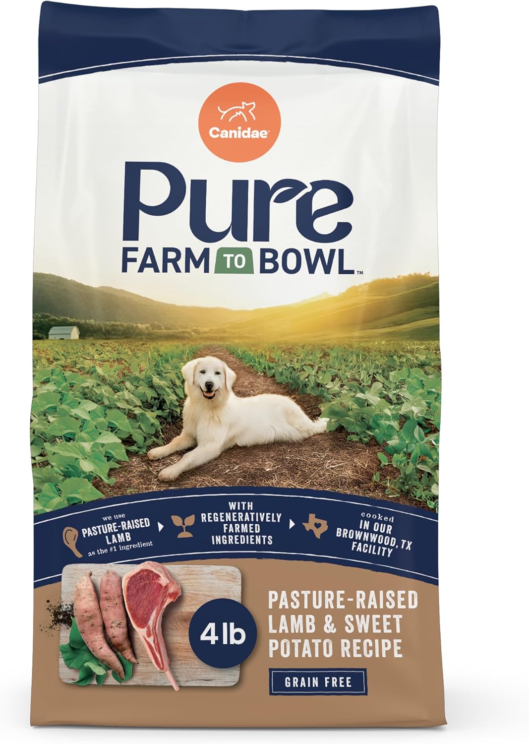 Canidae Pure Farm to Bowl Pasture-Raised Lamb & Sweet Potato, Grain-Free Dry Dog Food, Adult, 4lb