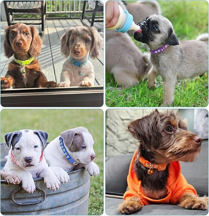 Puppy Collars, 19Pcs Whelping Puppy ID Collars with Bell Adjustable 19-32cm, Soft Nylon Litter Identification Dog Collars for Newborn Pets