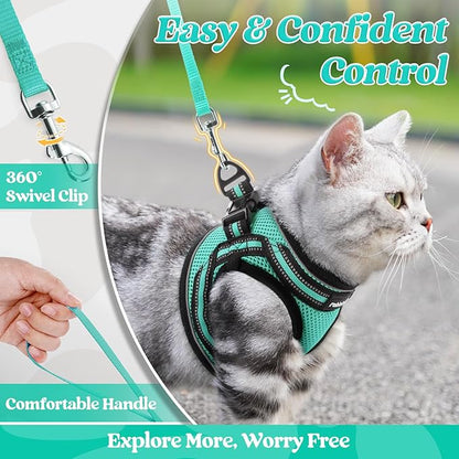 rabbitgoo Cat Harness and Leash Set for Walking Escape Proof, Adjustable Soft Kittens Vest with Reflective Strip for Cats, Comfortable Outdoor Vest,Green,M