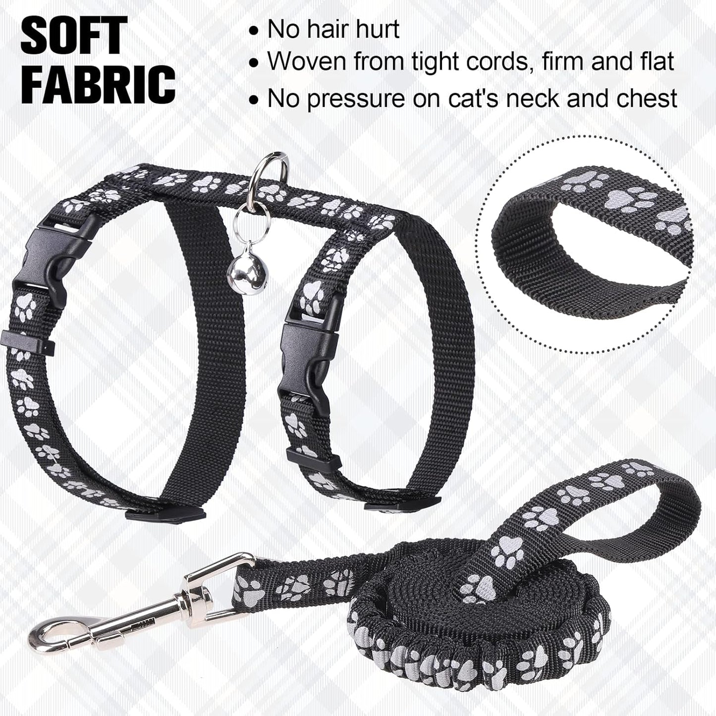 BEAUTYZOO Cat Harness and Leash Set Escape Proof for Walking, Kitten Soft Adjustable Vest Harnesses for Small Medium Large Cats, Easy Control Breathable Plaid Ribbon Nylon for Outdoor Indoor Use