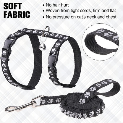 BEAUTYZOO Cat Harness and Leash Set Escape Proof for Walking, Kitten Soft Adjustable Vest Harnesses for Small Medium Large Cats, Easy Control Breathable Plaid Ribbon Nylon for Outdoor Indoor Use