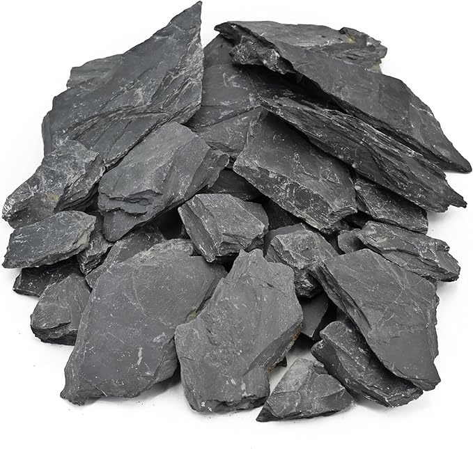 Unocho Natural Slate Stone Reptile Basking Platform Rocks 20LB Tortoise Habitat Flat Rocks for Aquarium Amphibian Vivariums Paludarium Garden Landscaping and Model Railroad(2-8 inches)