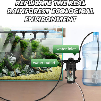 LANUEVA Reptile Humidifier, Quieter Mister Fogger for Terrarium with 4 Single Misting Nozzle + 2 Double Misting Nozzle, Automatic Spray System for Chameleon, Lizard, Snake, Frog (with Outlet Timer)