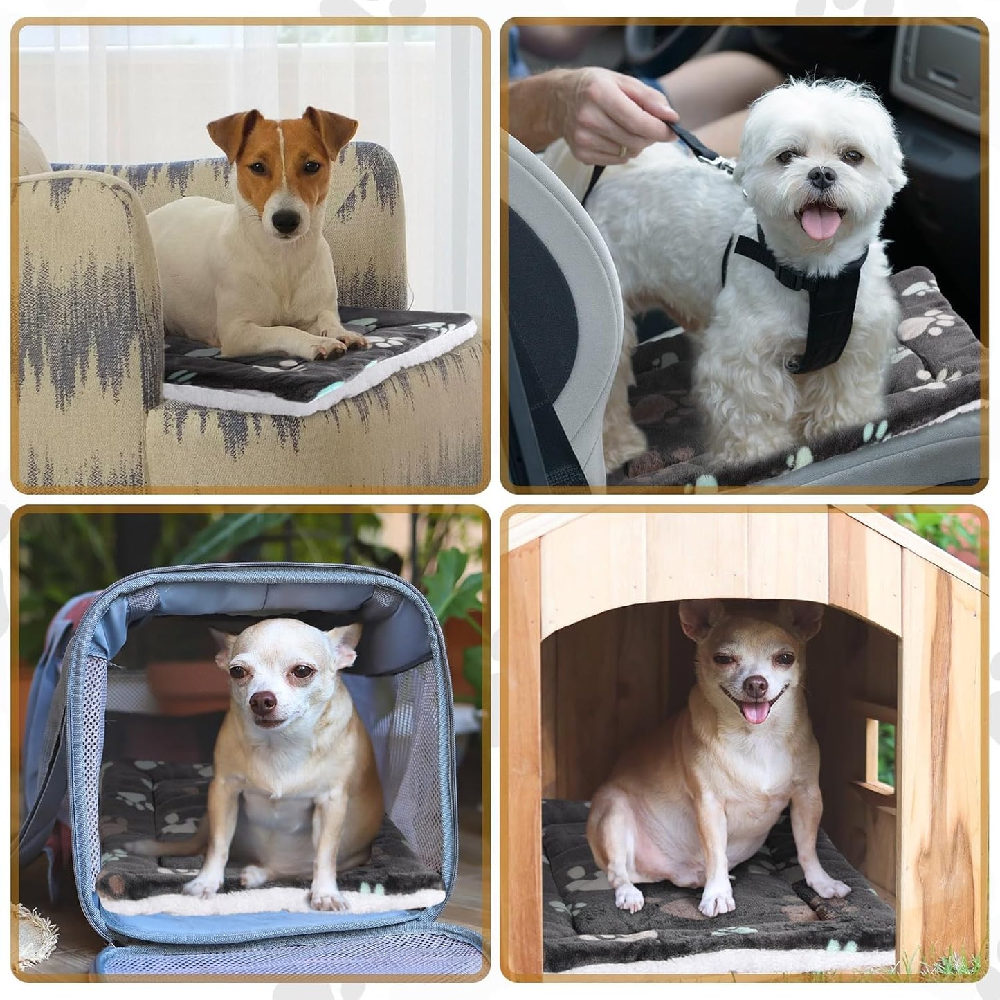 Tuanse 4 Pack Ultra Soft Dog Cat Bed Mat with Cute Prints Reversible Fleece Dog Crate Kennel Pad Cozy Washable Thickened Hamster Guinea Pig Pet Bed Mat for Small Animals(13 x 19 Inches,Black)