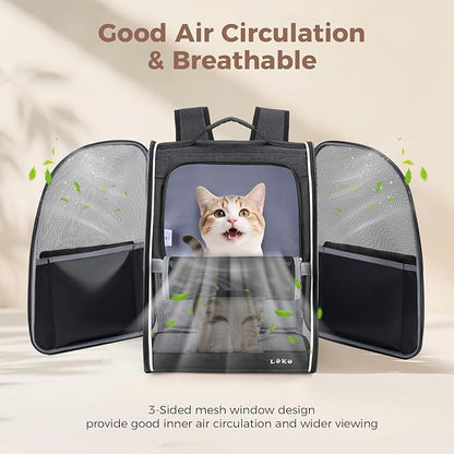 Lekereise Ventilated Cat Backpack Carrier, Pet Carrier Backpack Airline Approved for Small Dogs, 13.39" L x 11" W x 16.53" H Fit Up to 18 Lbs, Dogs Foldable Backpack Carrier for Travel, Hiking, Black
