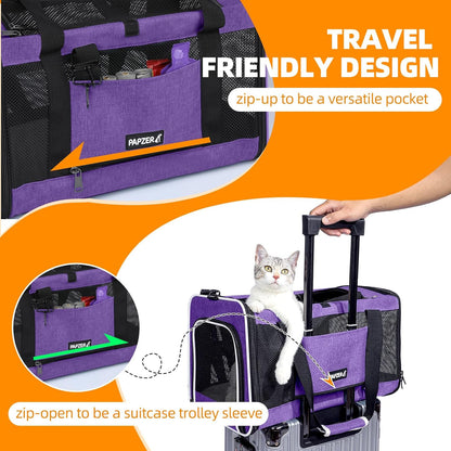 Cat Carrier Soft-Sided 18x11x11 Inch Travel Bag for Medium Cats over 15lbs, Small Dog Carrier Crate Top Entry Breathable Mesh Puppy 12 Pounds, Pet Rabbit Carrying Cage Kennel Collapsible Purple