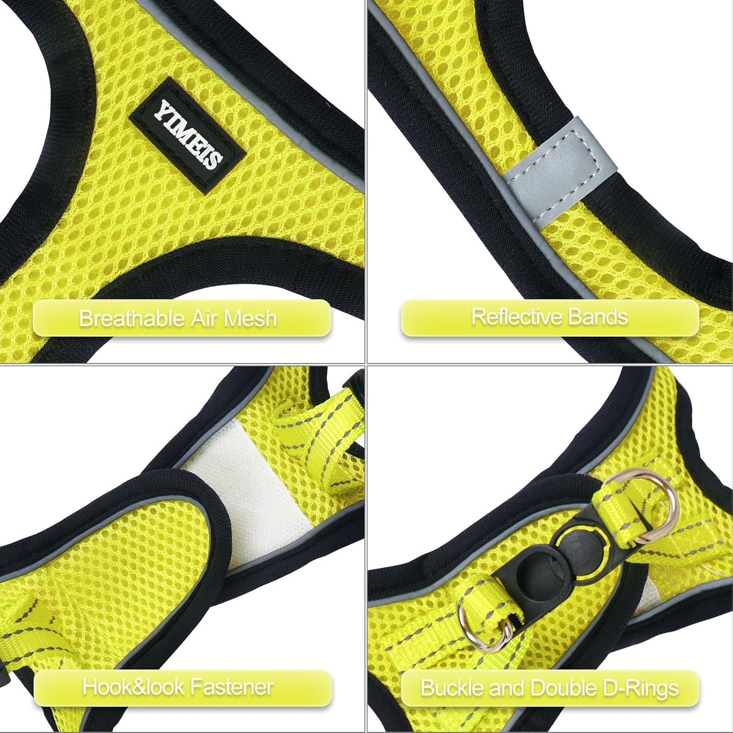 YIMEIS Dog Harness and Leash Set, No Pull Soft Mesh Pet Harness, Reflective Adjustable Puppy Vest for Small Medium Large Dogs, Cats (Fluorescent Yellow, Medium (Pack of 1)
